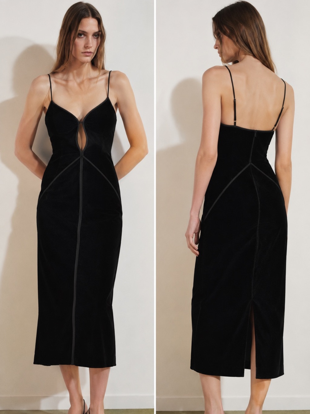Zara Black Velvet Cutout Midi Dress Size Medium NWT 5344/102/800